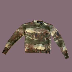 1990s River Art Lambswool Novelty Victorian Riding Scene Printed Sweater RARE